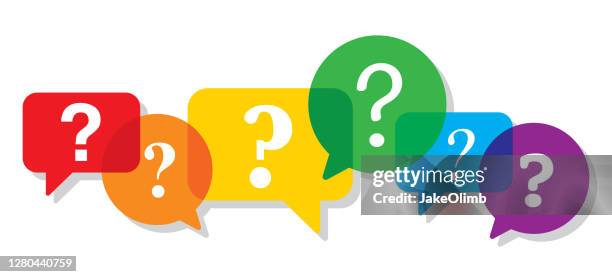 ilustrações de stock, clip art, desenhos animados e ícones de speech bubbles colorful question mark - questionário