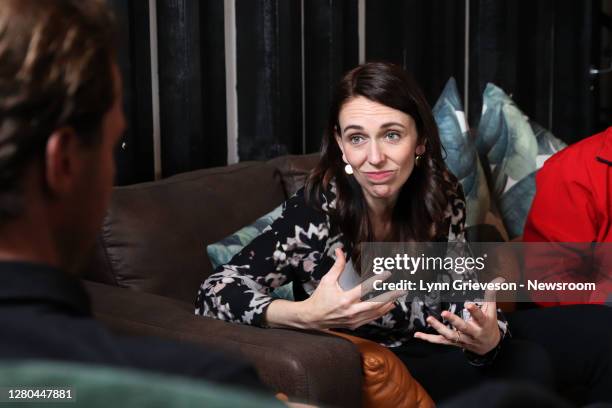 New Zealand Prime Minister Jacinda Ardern in an Onehunga Cafe to meet the team from Everybody Eats on October 16, 2020 in Auckland, New Zealand....