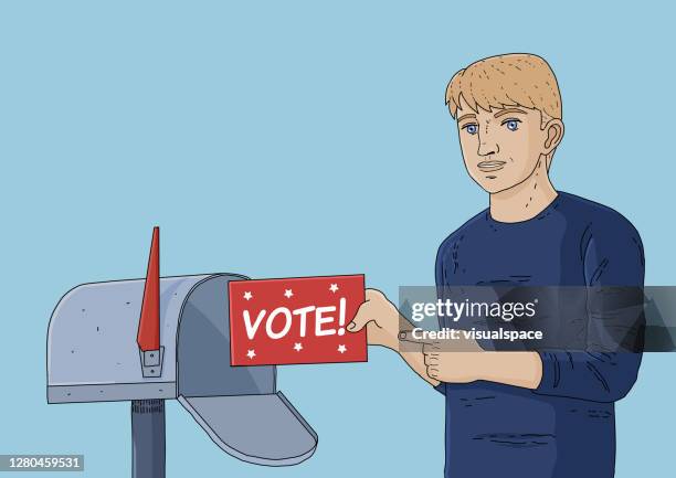 caucasian white man sending voting ballot in envelope - millennials outside stock illustrations