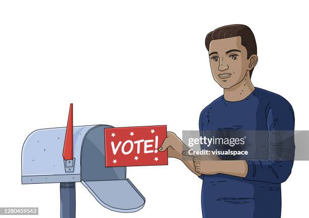 latin-american man receiving voting envelope - millennials outside stock illustrations