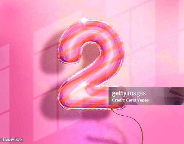 hot air balloon with number 2 in pink - number 2 stock pictures, royalty-free photos & images