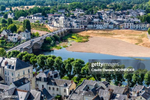 france, center-val de loire, indre-et-loire, view of the vienne and the faubourg saint jacques from the royal fortress of chinon - indre et loire stock-fotos und bilder