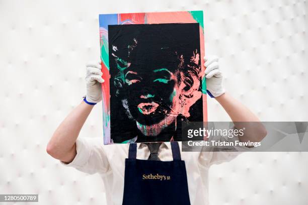 Andy Warhol's One Multicoloured Marilyn est. £900,000-1 000, goes on view at Sotheby's on October 16, 2020 in London, England. The artwork is one of...