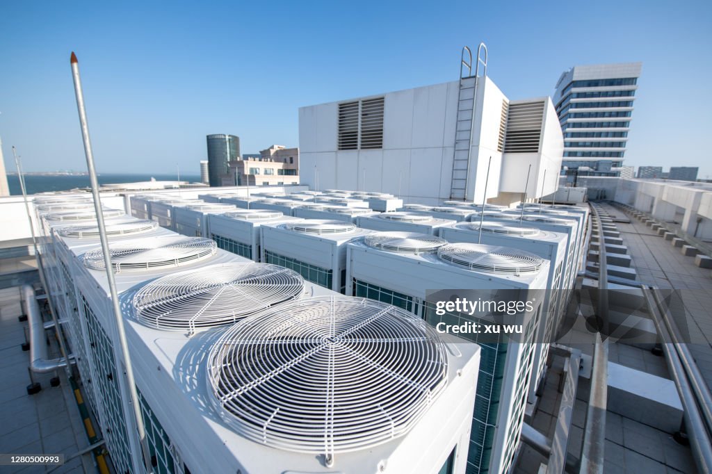 Central air-conditioning compressor on top of office building