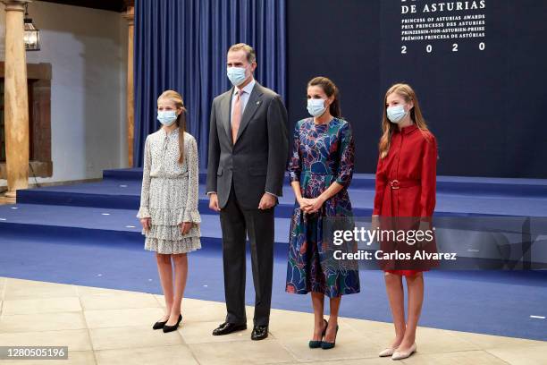 King Felipe VI of Spain, Queen Letizia of Spain, Crown Princess Leonor of Spain and Princess Sofia of Spain attend and audience to congratulate the...