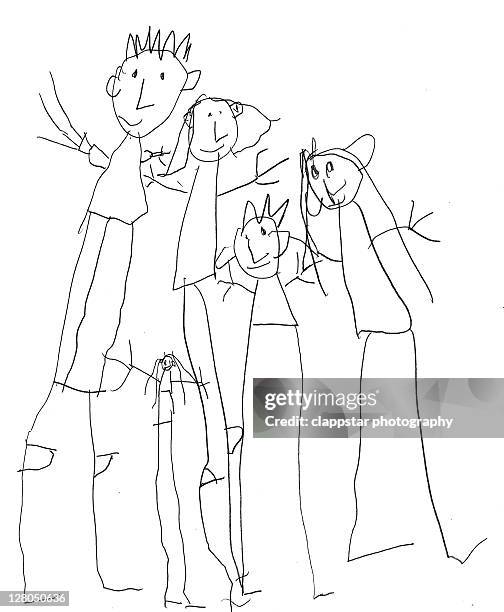 stockillustraties, clipart, cartoons en iconen met family sketch - childs drawing