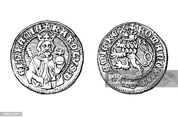 stockillustraties, clipart, cartoons en iconen met gouden munt, dukaten, van charles iv - bohemia czech republic