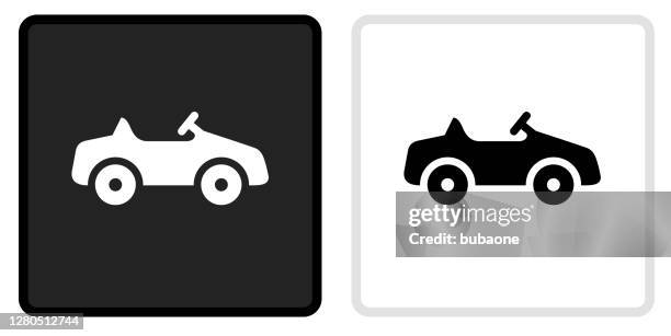 toy car icon on  black button with white rollover - white car stock illustrations