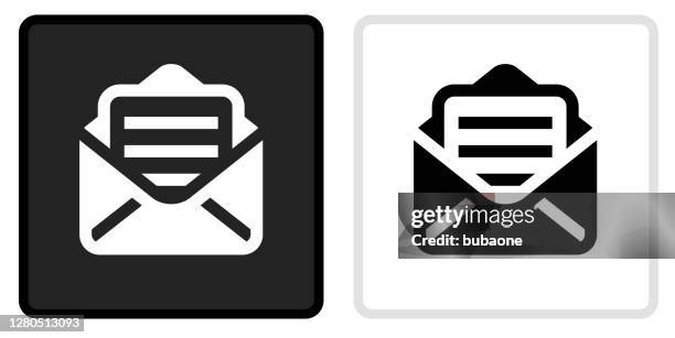 letter icon on black button with white rollover - open envelope white background stock illustrations
