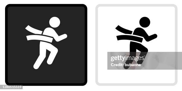 winning race icon on black button with white rollover - trail runner stock illustrations