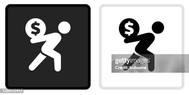 ilustraciones, imágenes clip art, dibujos animados e iconos de stock de icono de llevar dinero en el botón negro con rollover blanco - physical pressure