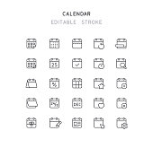Calendar Line Icons Editable Stroke