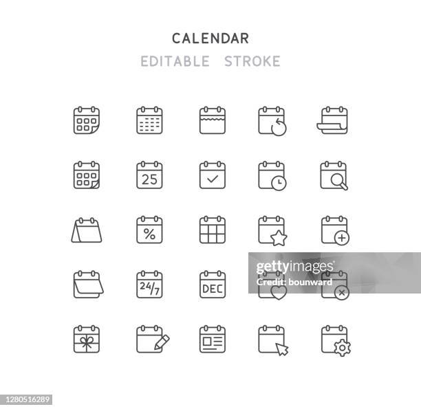 calendar line icons editable stroke - non moving activity stock illustrations