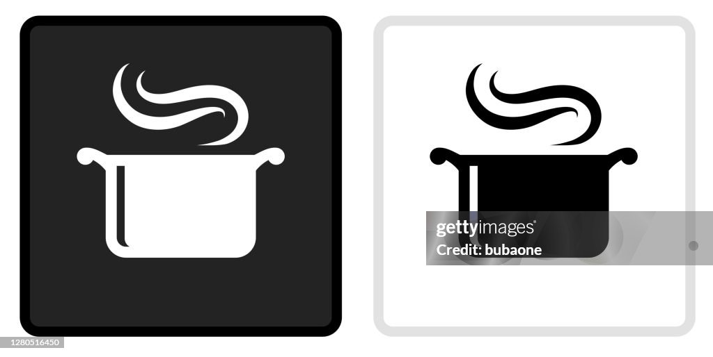 Steam Pot Icon auf schwarzem Knopf mit weißem Rollover