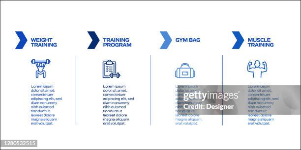 fitness and workout related process infographic template. process timeline chart. workflow layout with linear icons - runner stretching stock illustrations