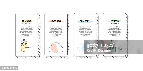 fitness and workout related process infographic template. process timeline chart. workflow layout with linear icons - runner stretching stock illustrations
