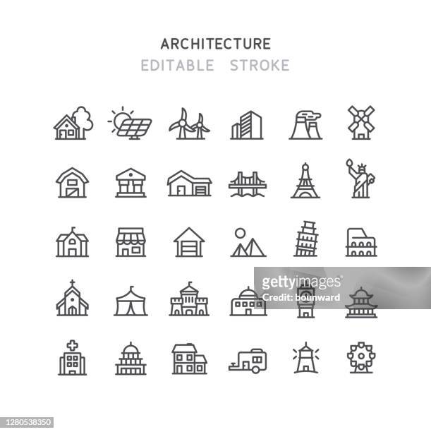 architecture line icons editable stroke - international landmark stock illustrations