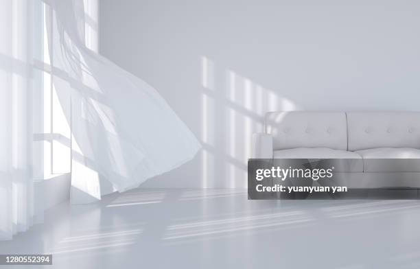 3d rendering exhibition background - couch weiße wand stock-fotos und bilder