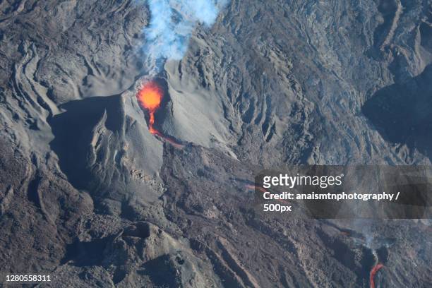 aerial view of volcanic crater lava with steam,reunion - la reunion stock pictures, royalty-free photos & images