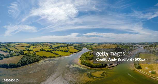 aerial view of landscape against sky,truro,england,united kingdom,uk - truro cornwall stockfoto's en -beelden
