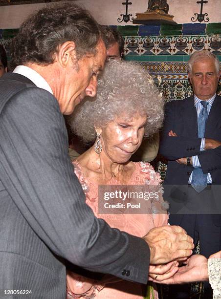 Duchess of Alba, Maria del Rosario Cayetana Fitz-James-Stuart and Alfonso Diez Carabantes during their wedding ceremony held at Duenas Palace on...