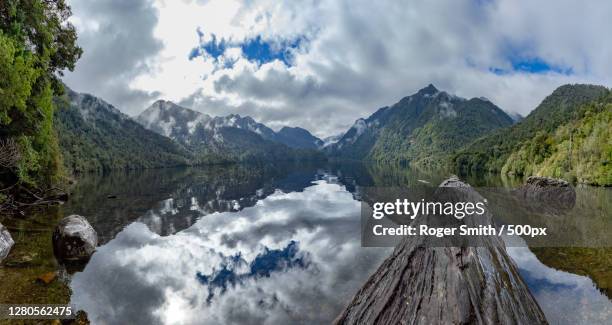 panoramic view of lake and mountains against sky,puerto montt,los lagos region,chile - puerto montt stock pictures, royalty-free photos & images