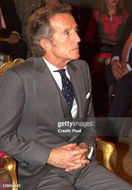 Alfonso Diez Carabantes during his wedding ceremony to Duchess of Alba, Maria del Rosario Cayetana Fitz-James-Stuart held at Duenas Palace on October...