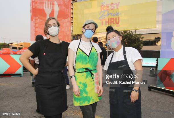 Chefs Sara Kramer and Sarah Hymanson of Kismet, with Chef Mei Lin of Nightshade, at The Resy Drive ThruLA's top chefs and restaurants took part on...