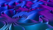 3D Abstract Wavy Spiral Background, Neon Lighting