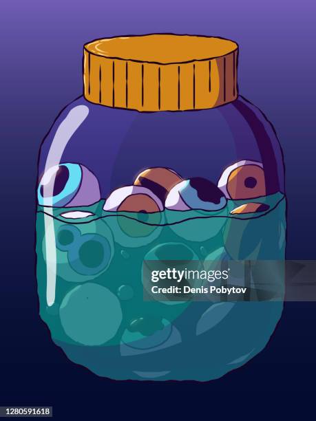 hand-drawn eerie vector illustration - eyeballs in a jar. - potion bottle vector stock illustrations