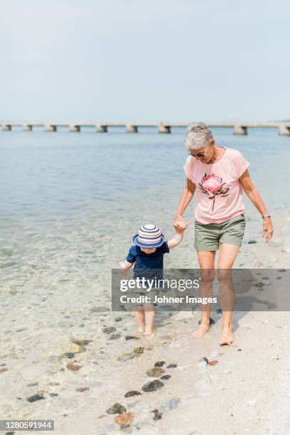 grandmother with grandson at sea - gotland sweden stock pictures, royalty-free photos & images