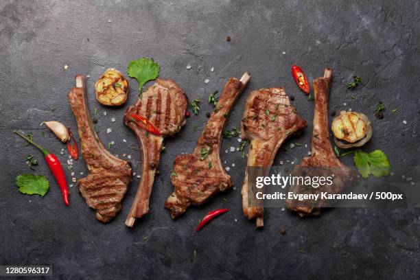 directly above shot of meat on slate - cutlet bildbanksfoton och bilder