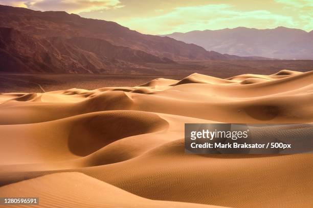 scenic view of desert against sky during sunset,mesquite flat sand dunes,united states,usa - deserto de mojave - fotografias e filmes do acervo
