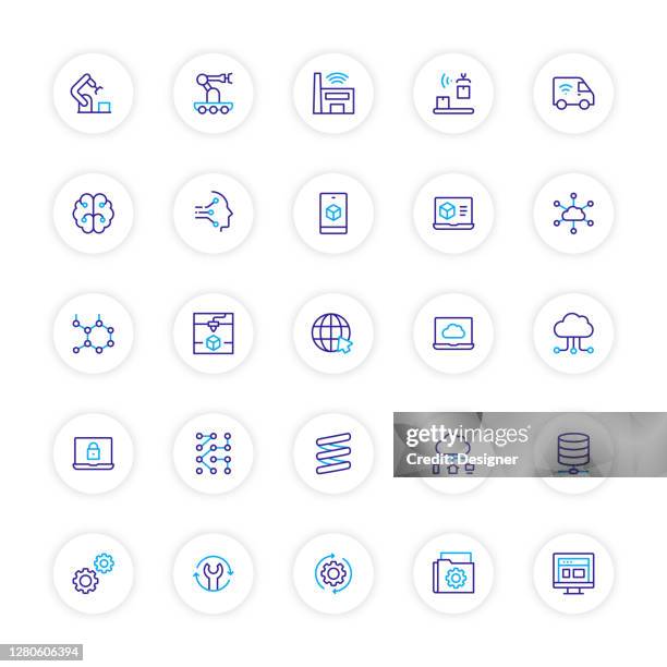 industrie 4.0 verwandte liniensymbole. vektor-symbol-illustration. - robotics stock-grafiken, -clipart, -cartoons und -symbole