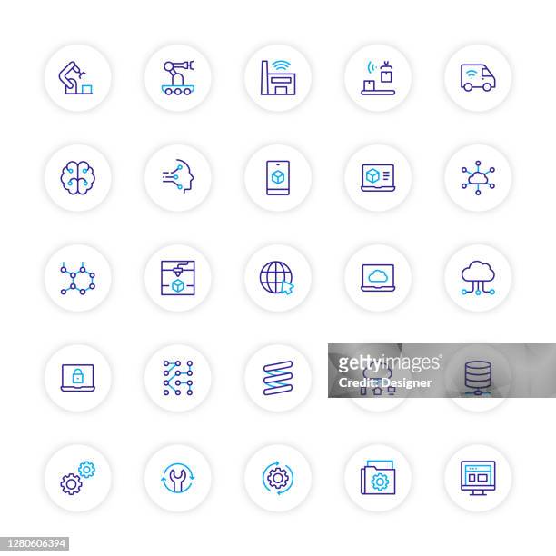 industry 4.0 related line icons. vector symbol illustration. - revolution icon stock illustrations