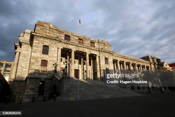 General view of Parliament House during election day on October 17, 2020 in Wellington, New Zealand. Voters head to the polls today to elect the 53rd...