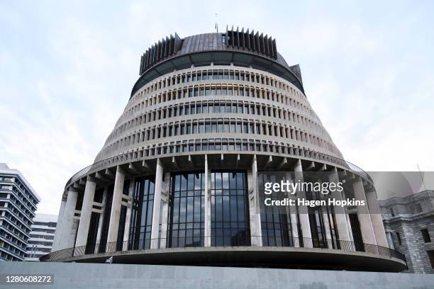 General view of The Beehive during election day on October 17, 2020 in Wellington, New Zealand. Voters head to the polls today to elect the 53rd...