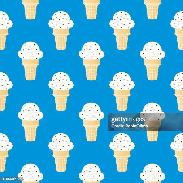 chocolate chip ice cream cone seamless pattern - chocolate chip ice cream stock illustrations