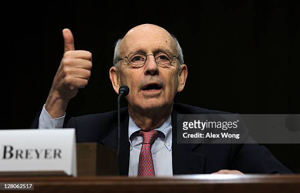 Supreme Court Justices Stephen Breyer testifies during a hearing before the Senate Judiciary Committee October 5, 2011 on Capitol Hill in Washington,...