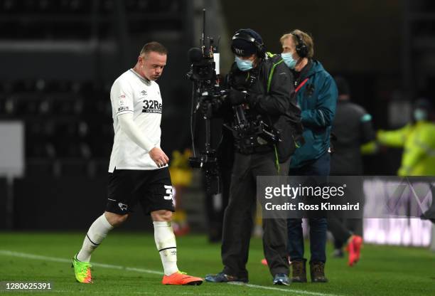 Wayne Rooney of Derby County leaves the pitch following defeat during the Sky Bet Championship match between Derby County and Watford at Pride Park...