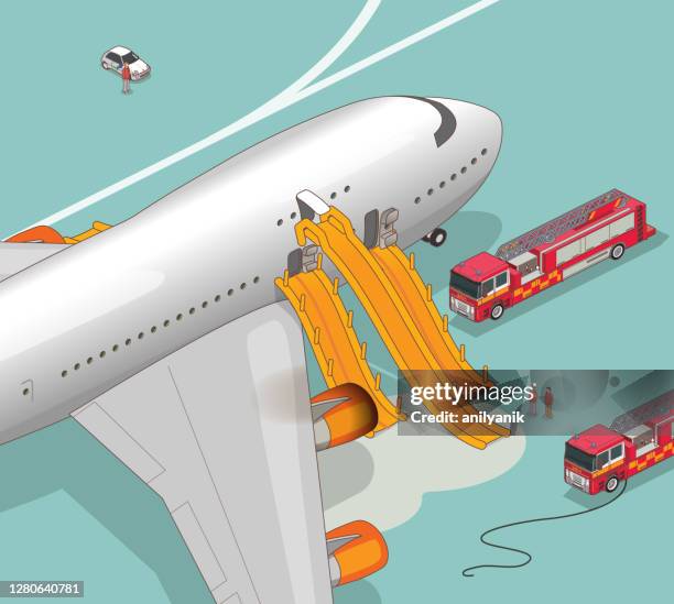 airplane evacuation slide - sliding stock illustrations