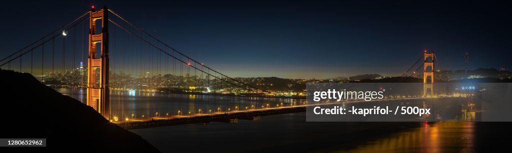 View of suspension bridge at night,Mill Valley,California,United States,USA