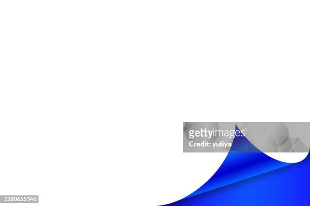 realistic white color sheet of paper with royal blue color curled corner - royal blue stock illustrations