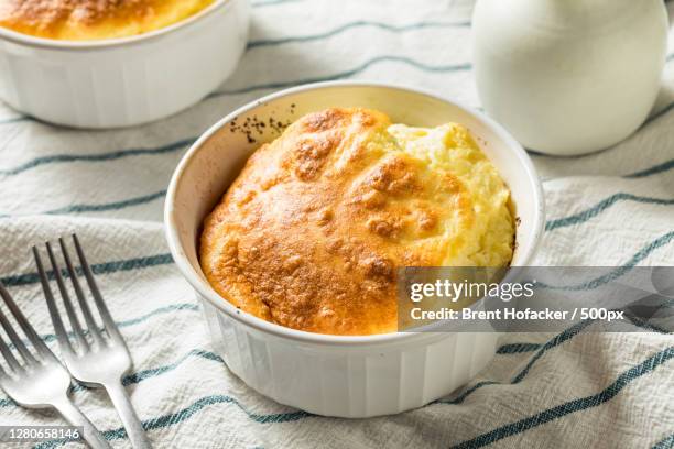 high angle view of food in container on table - souffle photos et images de collection