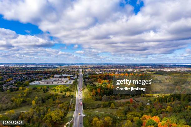 rutherford road and william granger greenway at boyd conservation park in fall, woodbridge, vaughan, canada - rural ontario canada stock pictures, royalty-free photos & images