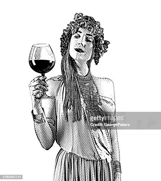 wine goddess drinking glass of wine - wine maker stock illustrations
