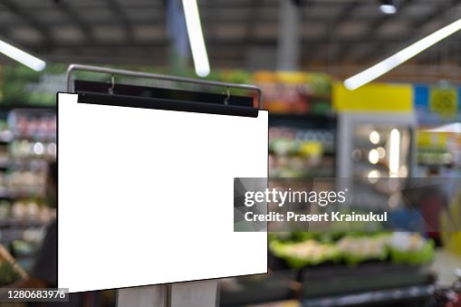 Blank White Supermarket Banners Hanging From Ceiling