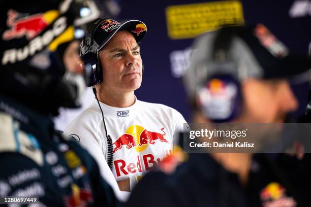 Craig Lowndes driver of the Red Bull Holden Racing Team Holden Commodore ZB at Mount Panorama on October 17, 2020 in Bathurst, Australia.