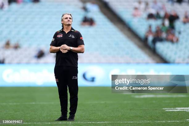 Panthers coach Ivan Cleary looks on ahead of the NRL Preliminary Final match between the Penrith Panthers and the South Sydney Rabbitohs at ANZ...