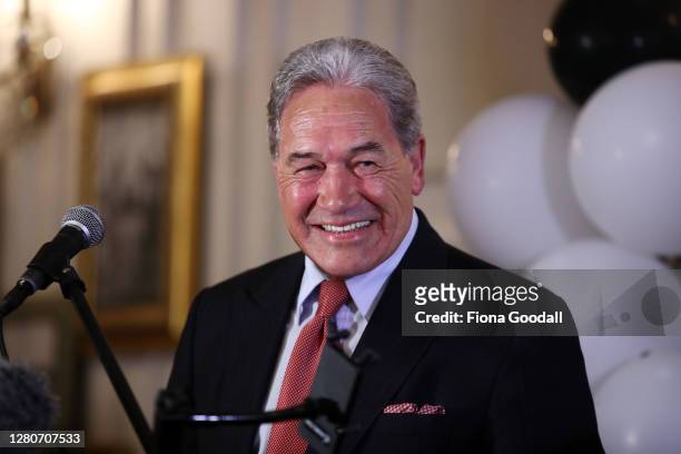 New Zealand First leader Winston Peters speaks to supporters at the Duke of Marlborough Hotel on Saturday, October 17, 2020. The 2020 New Zealand...